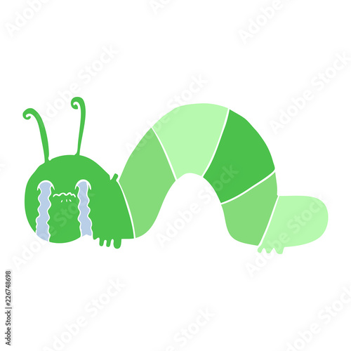 flat color style cartoon caterpillar obsessing over his regrets
