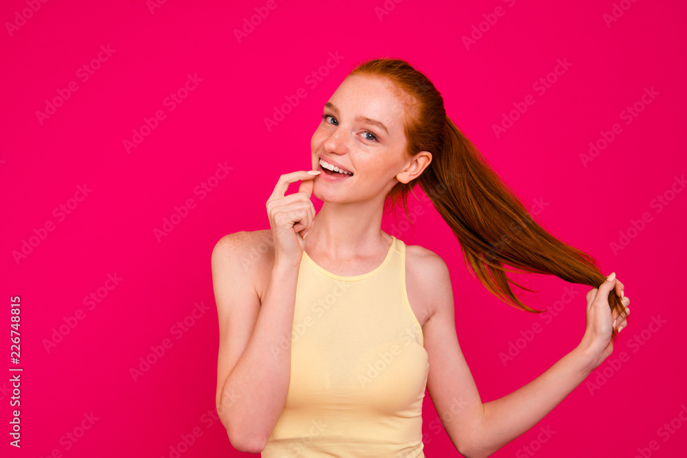 Portrait of nice cute lovely adorable attractive positive dreamy Portrait of nice cute lovely adorable attractive positive dreamy