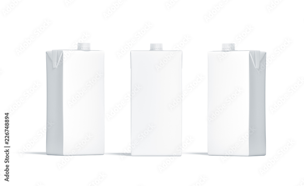 Blank white juice pack with lid mockup set, 3d rendering. Emrty drink box mock up, isolated. Clear carton package for beverage. Milk or yogurt container with cap template, side view. Blank white juice pack with lid mockup set, 3d rendering. Emrty drink box mock up, isolated. Clear carton package for beverage. Milk or yogurt container with cap template, side view.