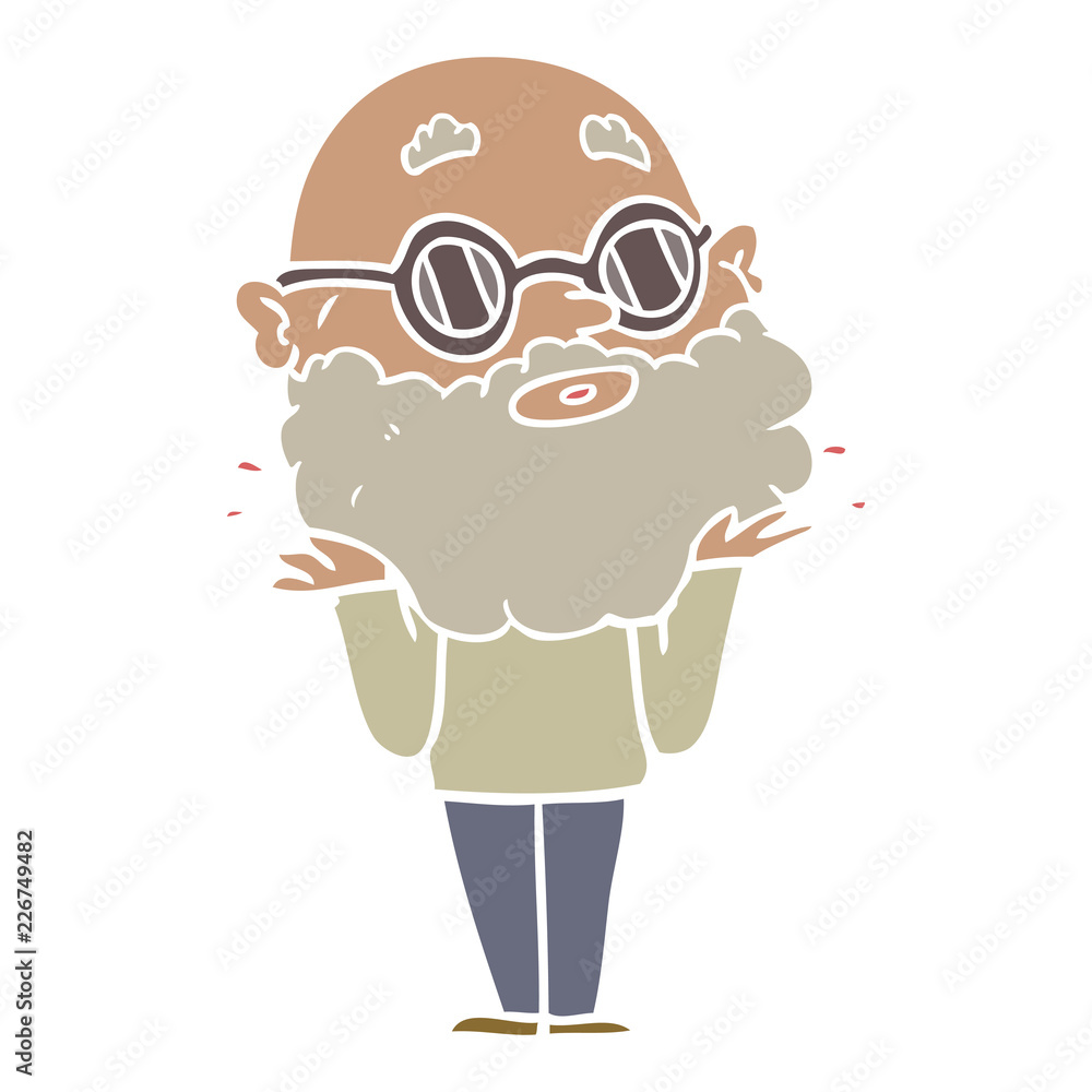 flat color style cartoon curious man with beard and sunglasses flat color style cartoon curious man with beard and sunglasses
