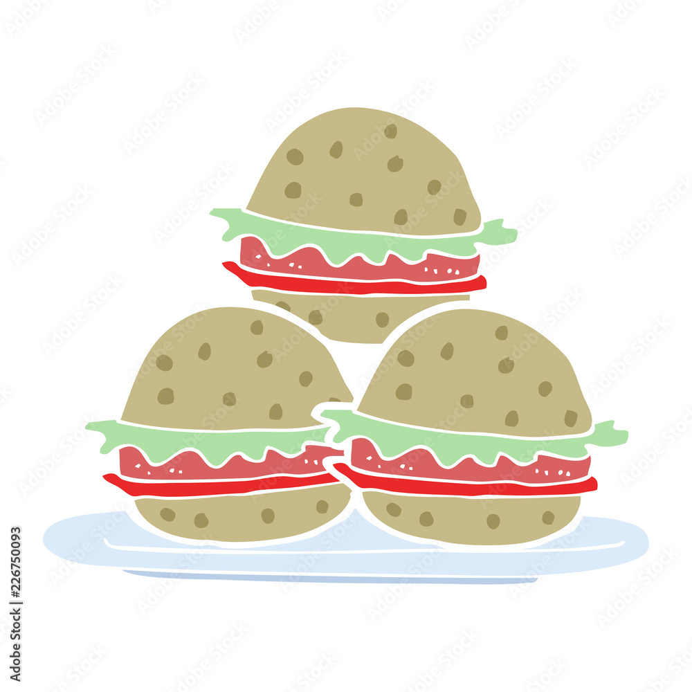 flat color illustration of a cartoon plate of burgers flat color illustration of a cartoon plate of burgers