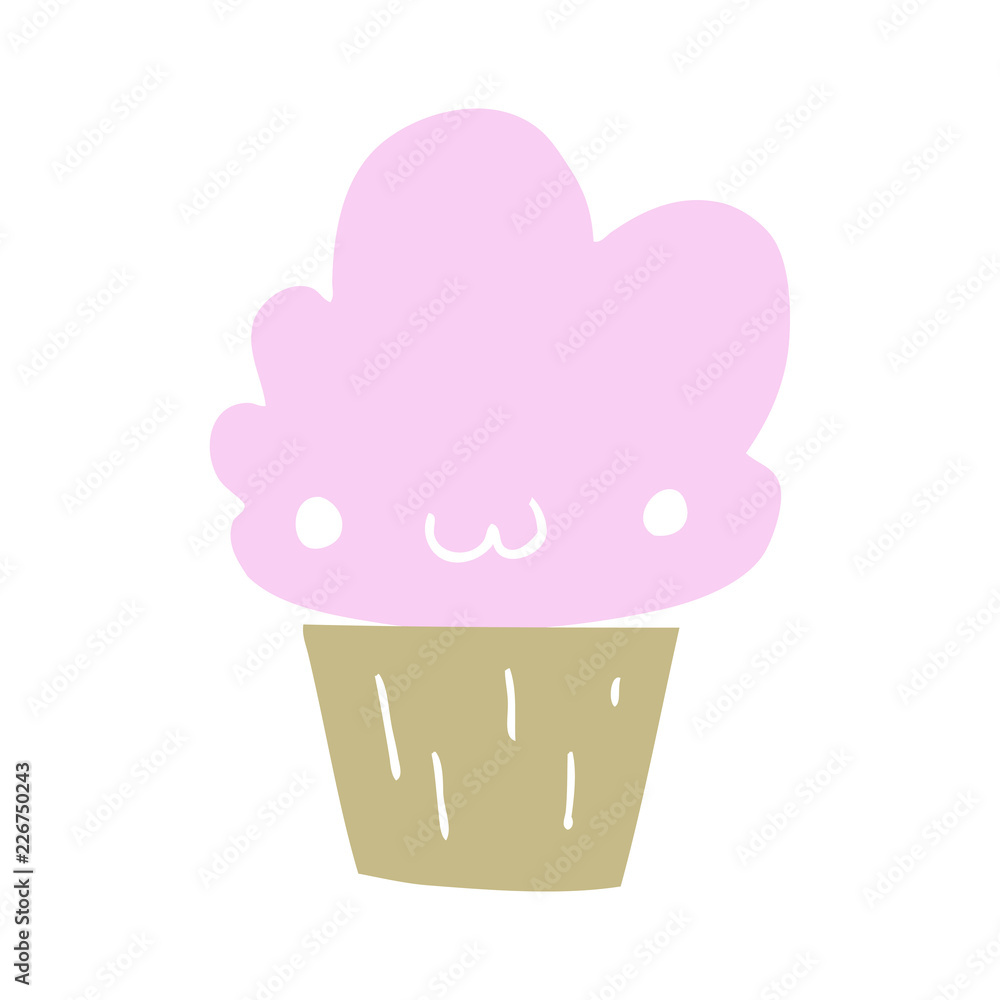 flat color style cartoon cupcake with face flat color style cartoon cupcake with face