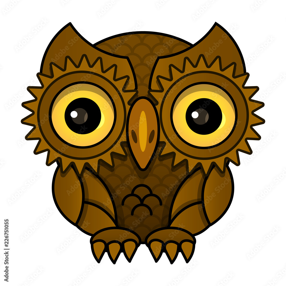 Owl or owl bird sketch vector isolated icon.