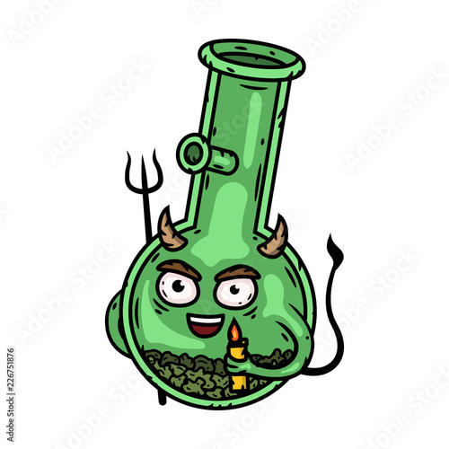 Bong. Bong-devil with a lighter and a Trident. Vector cartoon character.