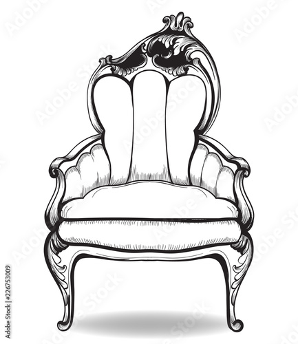 Baroque armchair Vector. French Luxury rich intricate structure. Victorian Ro...