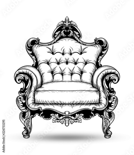 Baroque armchair Vector. French Luxury rich intricate structure. Victorian Royal Style decor with luxurious ornaments
