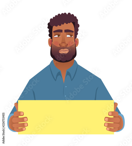 African man holding blank card