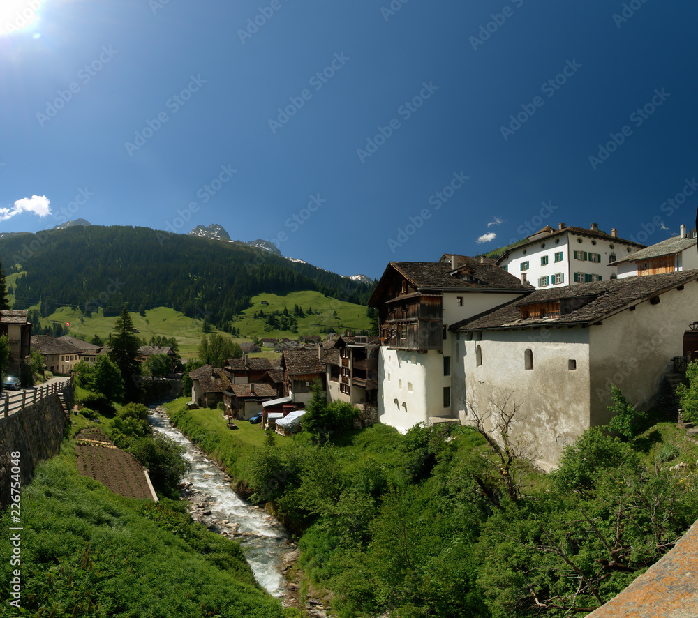 Alpine village of Splügen in Graubünden, Switzerland