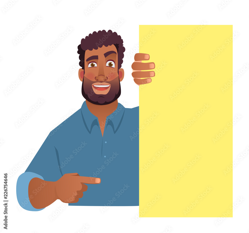 African man holding blank banner.