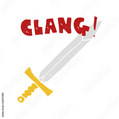 flat color style cartoon clanging sword