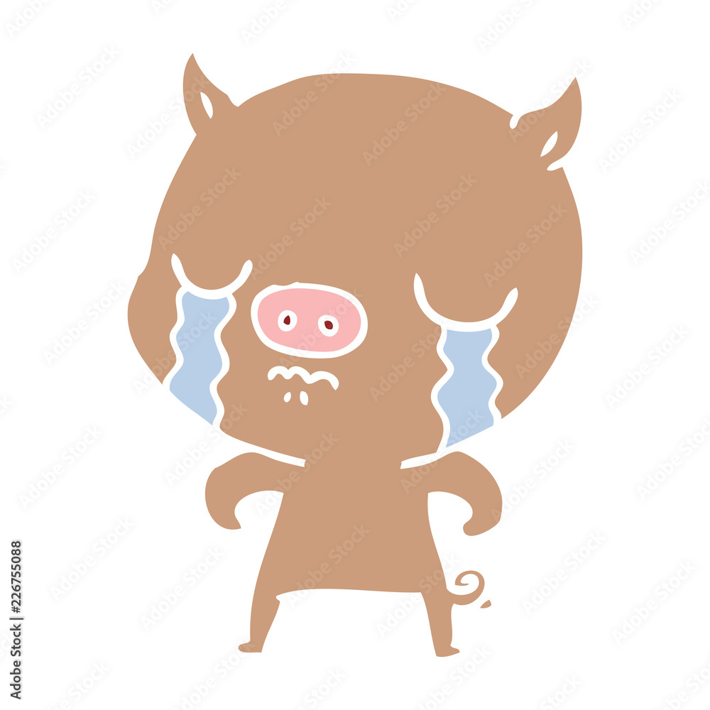 flat color style cartoon pig crying flat color style cartoon pig crying