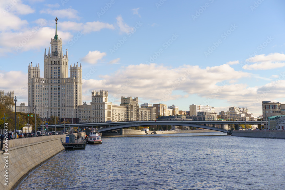 Moscow city image at the day time. The Stalin era house is very massive building