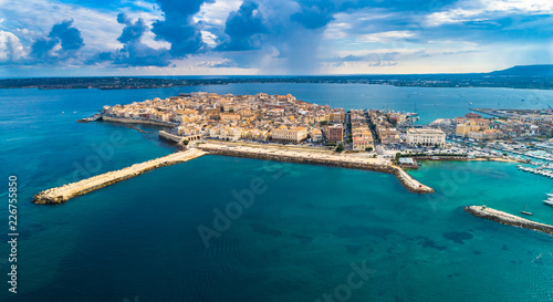 Aerial. Ortigia a small island which is the historical centre of the city of Syracuse, Sicily. Italy. photo