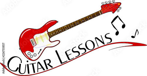 Elektrische Gitarre  mit geschwungener Linie und Noten