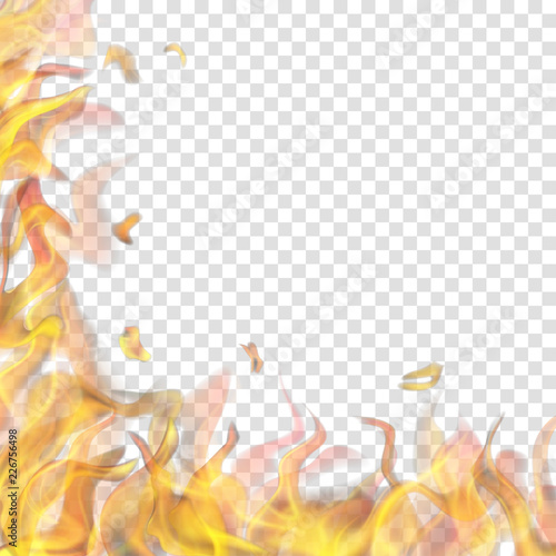 Translucent fire flame on left and below on transparent background. For used on light backgrounds. Transparency only in vector format