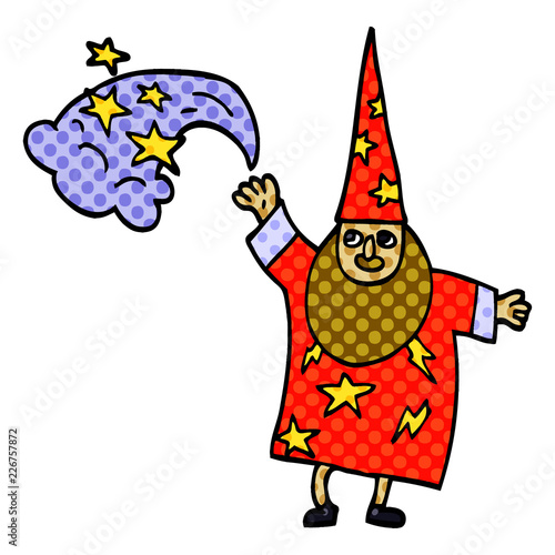 cartoon doodle wizard casting spell