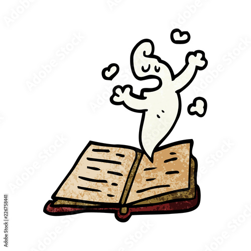 cartoon doodle spell book with ghost