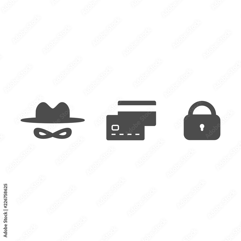 icon set bank card, burglar and lock icon set bank card, burglar and lock