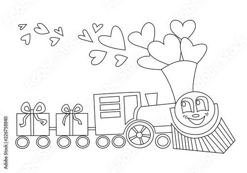 Big locomotive with gifts like wagons and hearts