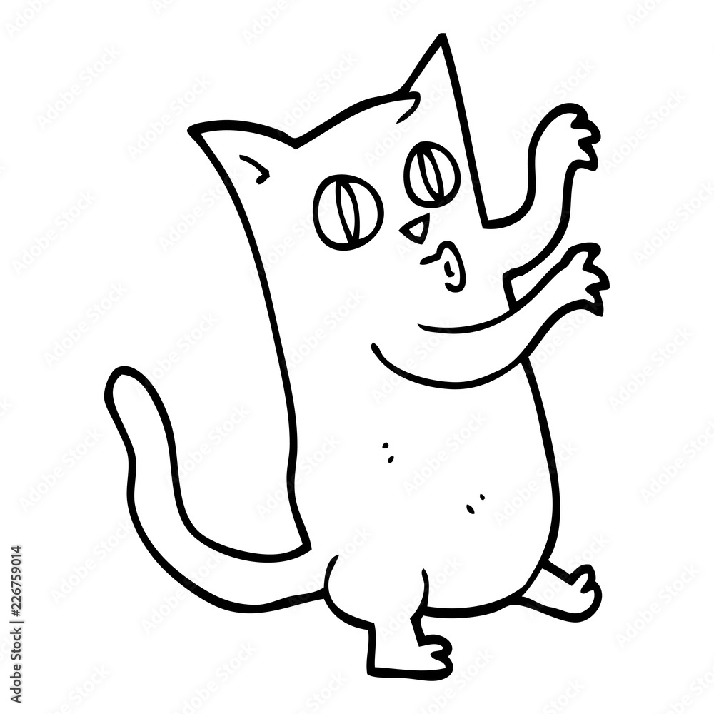 line drawing cartoon dancing cat