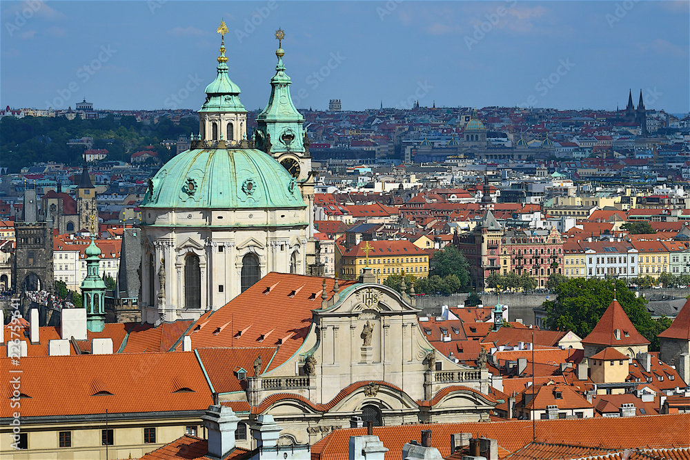 View of city of prague,the cupola of St Nicholas church building