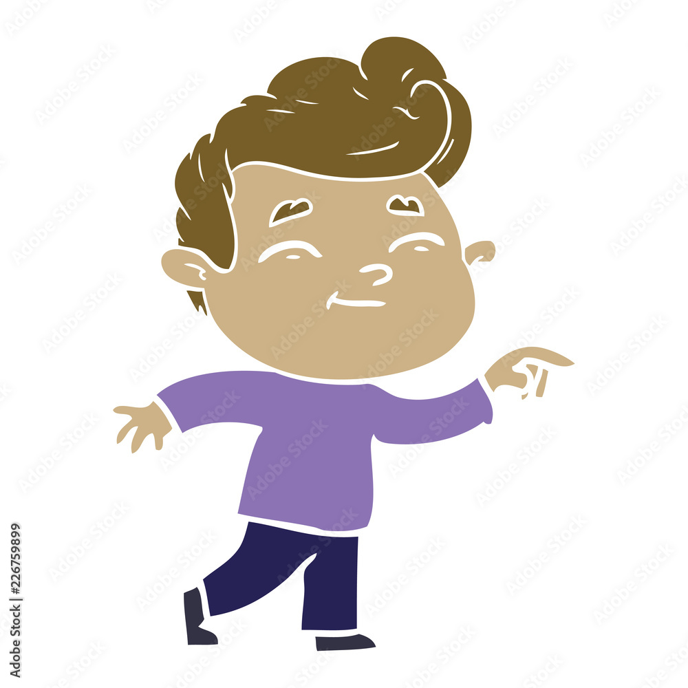 happy flat color style cartoon man pointing