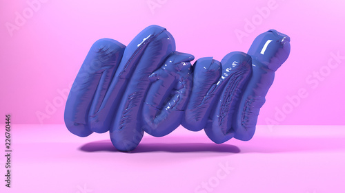 3d render blue bubble plastic on pink background letters moni language chichava photo