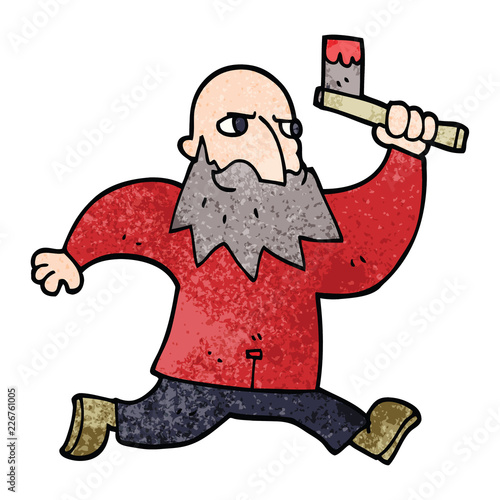 cartoon doodle man with bloody axe
