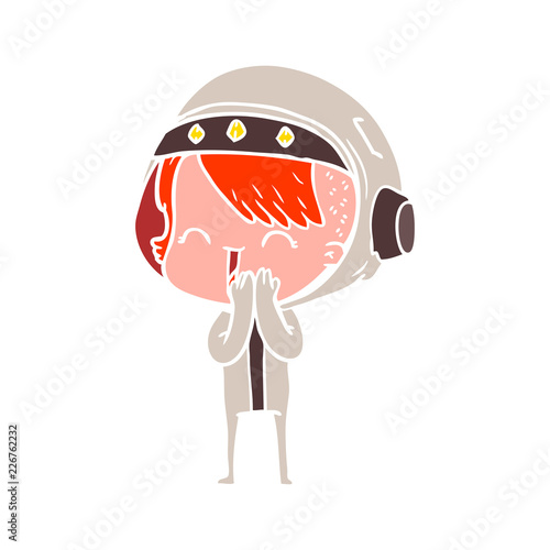 giggling flat color style cartoon space girl
