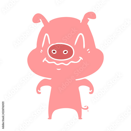 nervous flat color style cartoon pig