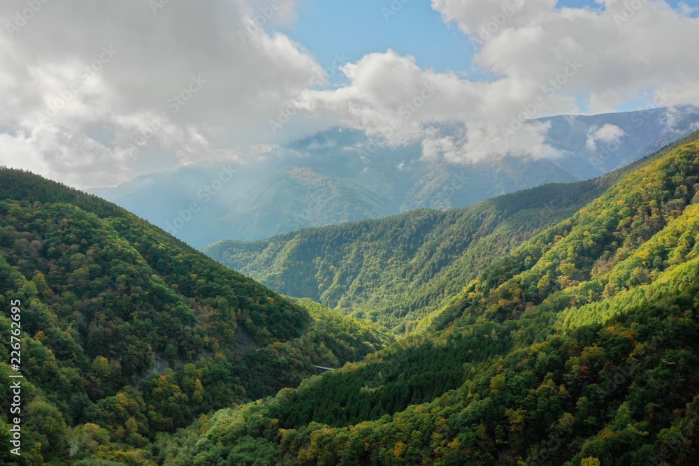 日本アルプスの登山口のひとつ、一の沢を空撮 日本アルプスの登山口のひとつ、一の沢を空撮