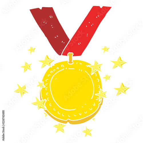 flat color illustration of a cartoon sparkling gold medal