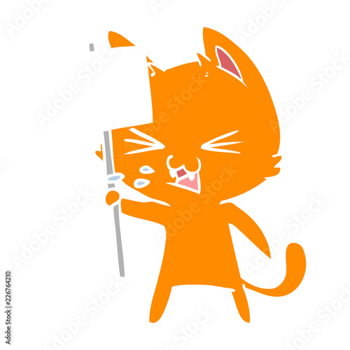flat color style cartoon cat protesting