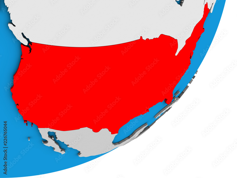 Fototapeta premium United States on blue political 3D globe.