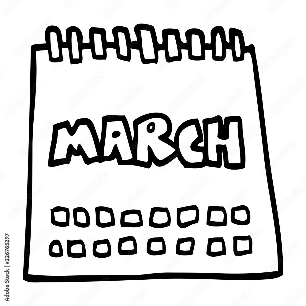 line drawing cartoon calendar showing month of march Stock Vector