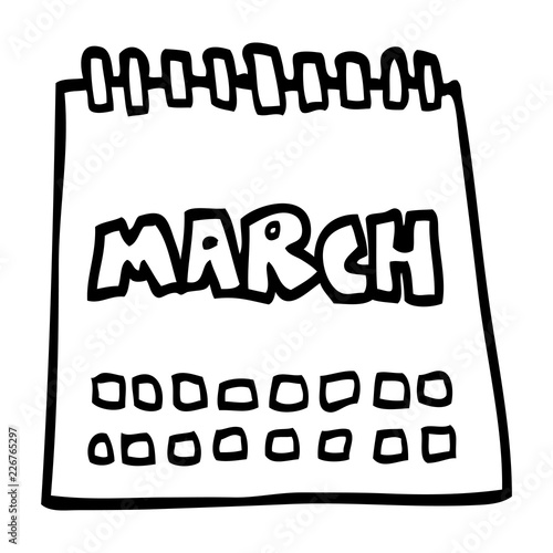 line drawing cartoon calendar showing month of march