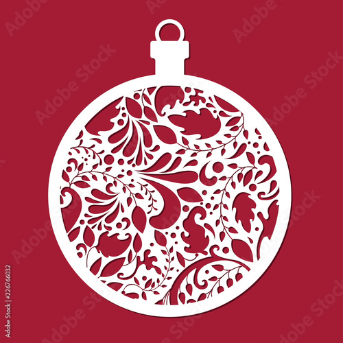 Christmas ball. Cut template. Template for Christmas cards, invitations for Christmas party. Image suitable for laser cutting, plotter cutting or printing. 