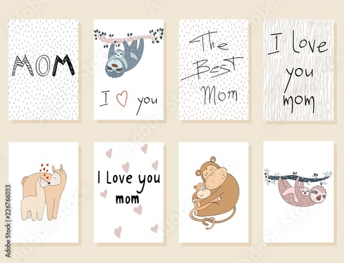 Set of cute cards. Mom and baby