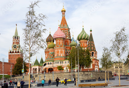 Moscow, Russia, St. Basil's Cathedral on Red square. This is one of the most beautiful and ancient temples in Moscow, the most important decoration of Red square.