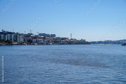 View of the wool sheds in Teneriffe over the Brisbane River, Australia