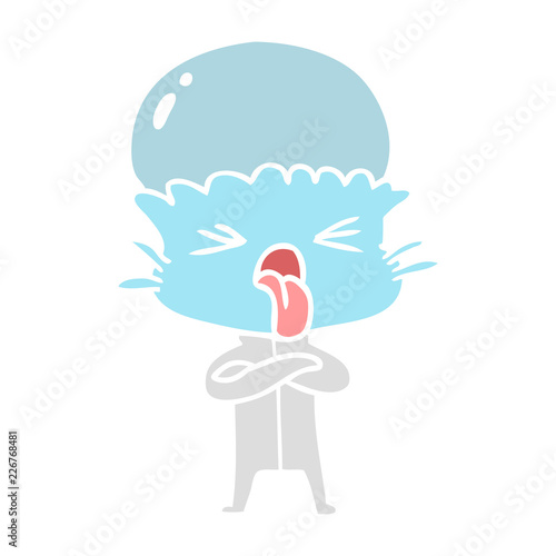 disgusted flat color style cartoon alien