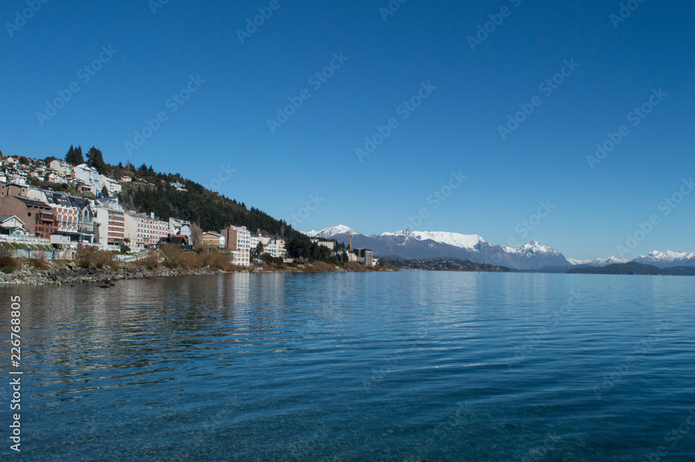Bariloche, Argentina. Landscape picture of the city and the andes at the back. Nahuel Huapi lake. National Park