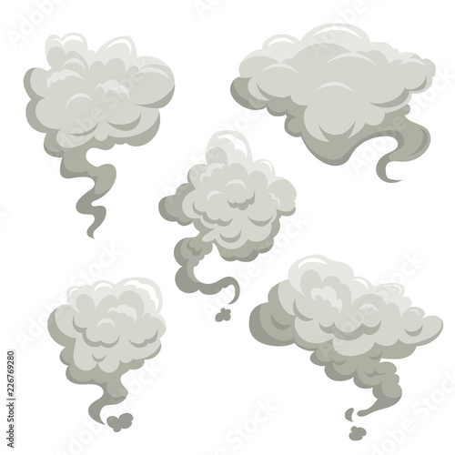 Fog or smoke after exposion set. Cartoon flat simple gradient style vector illustrations. Best for game kid comic design.