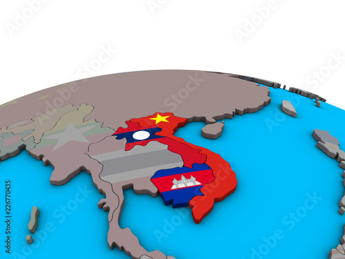 Fotografia Indochina with embedded national flags on political 3D globe.