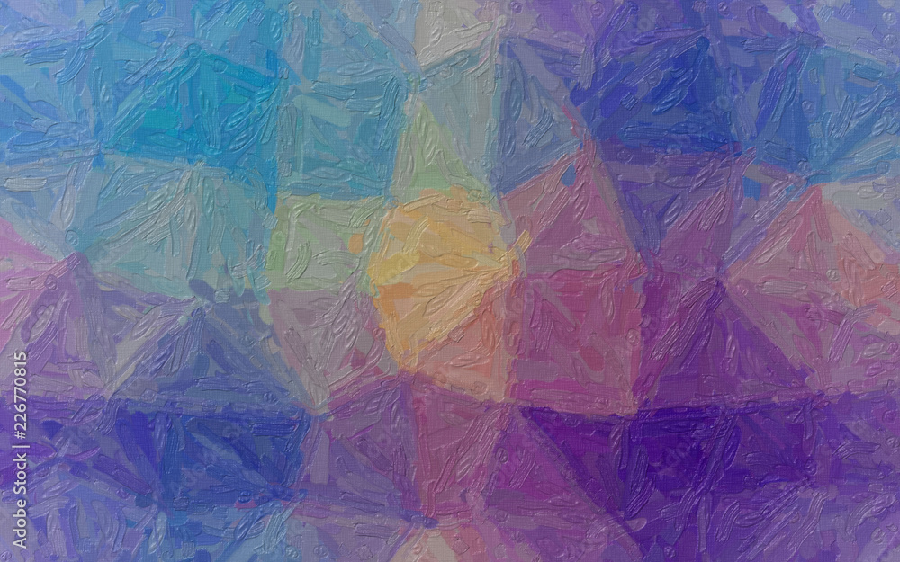 Fototapeta premium Illustration of purple, green, yellow and blue Impasto with large brush background.