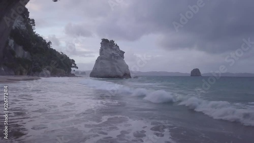 Forward movement at Cathedral Cove on Coromandel Peninsula in New Zealand