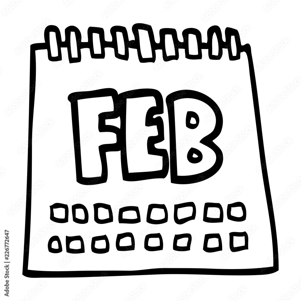 line drawing cartoon calendar showing month of february Stock Vector ...