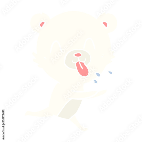 rude flat color style cartoon polar bear sticking out tongue