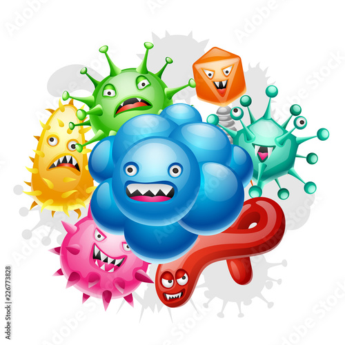Background with little angry viruses.
