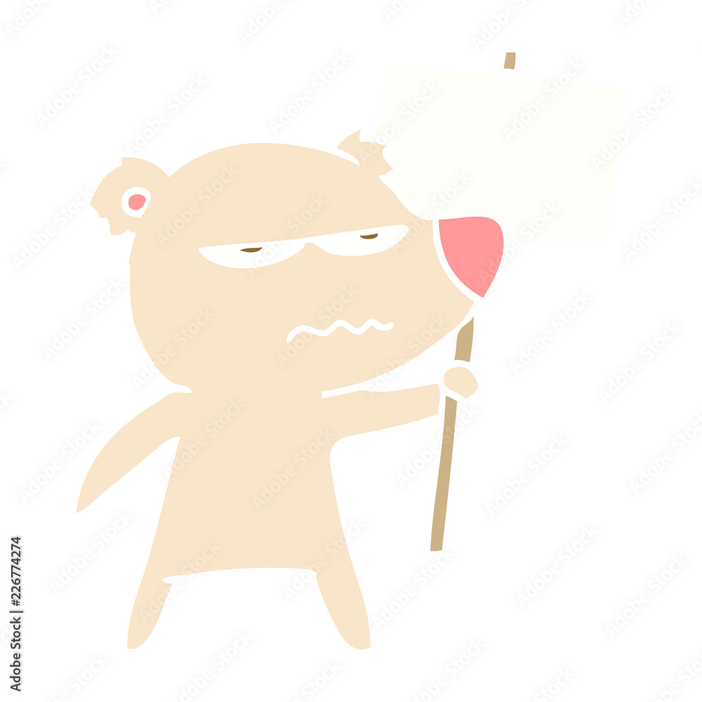 angry bear flat color style cartoon holding placard angry bear flat color style cartoon holding placard
